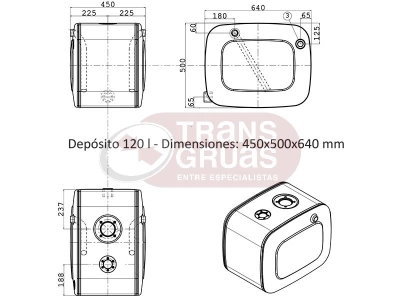 Dimensions of oil tank of 120 l.