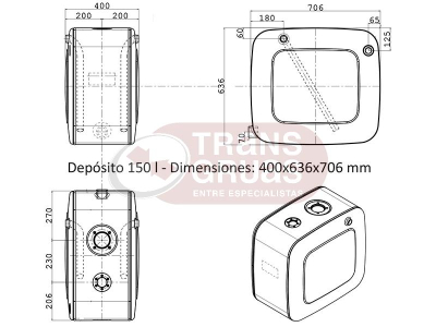 Dimensions of oil tank of 150 l.