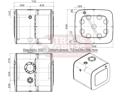 Dimensions of oil tank of 300 l.